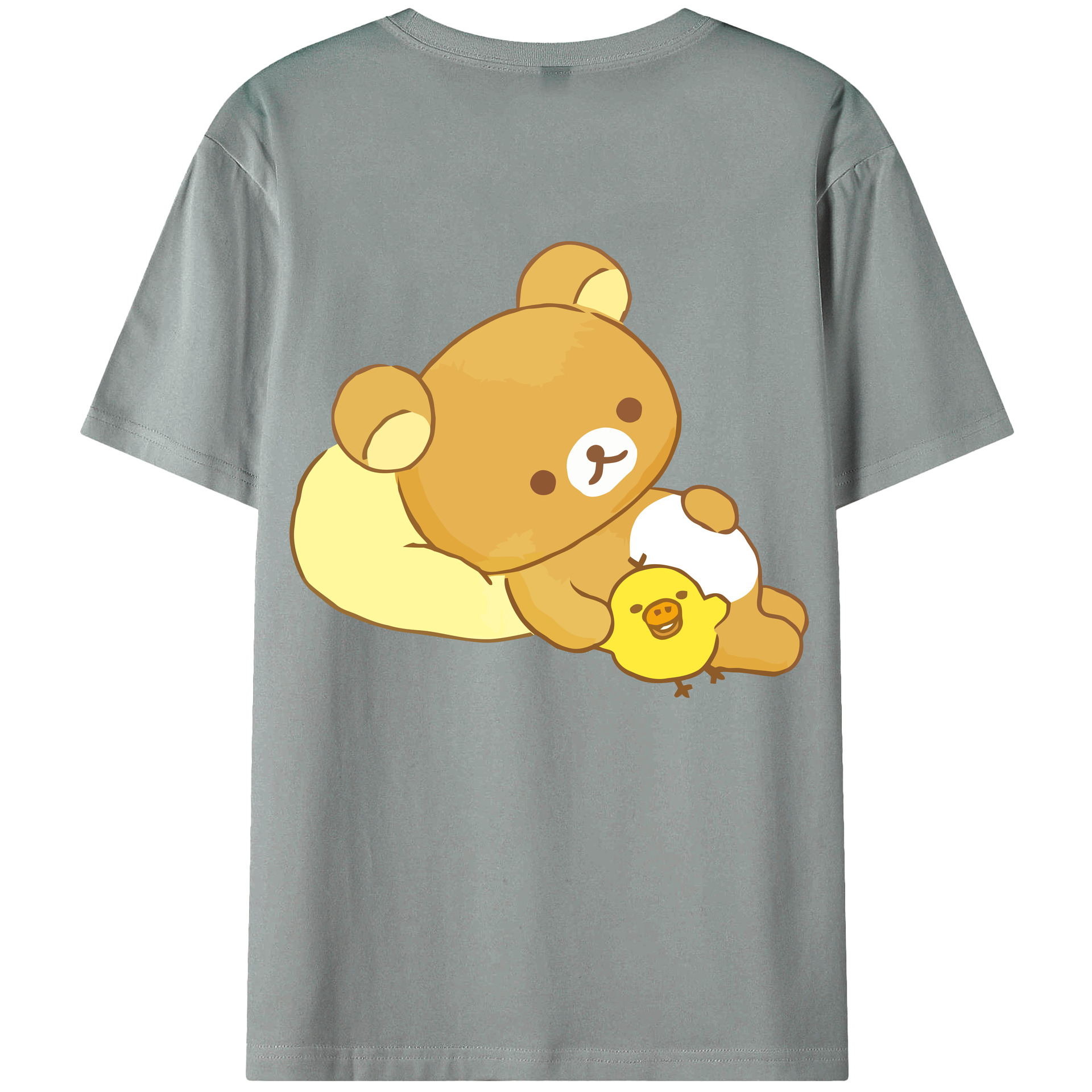 （画像用） リラックマ リラックマ キイロイトリ Rilakkuma Korilakkuma Kiiroitori 綿100％ メンズ半袖Tシャツ（バックプリント） 通気性
